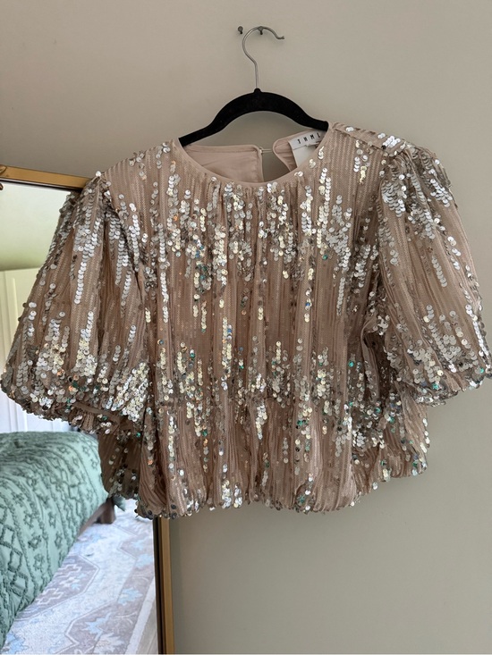 THML Tops - THML Season To Sparkle Champagne Sequin Puff-Sleeve Top